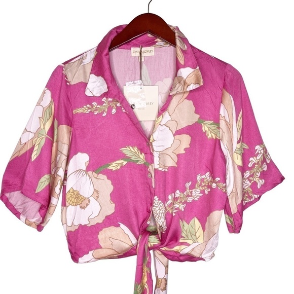 CYNTHIA ROWLEY NWT Tie Front Top and Pants Set Size Small in Pink Floral - Picture 5 of 14